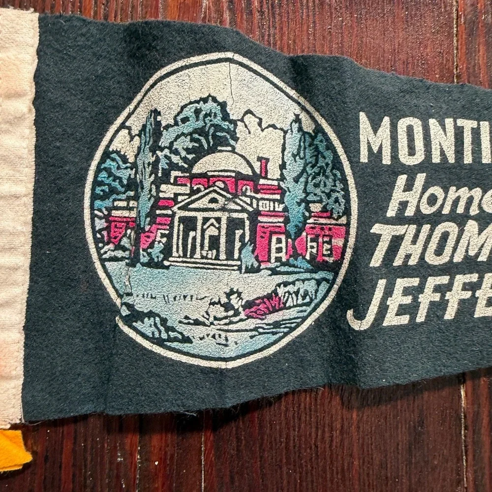 VTG‎ 1960s Monticello Felt Pennant Black Thomas Jefferson Charlottesville VA